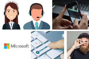 Cartoon of Microsoft Operators , phone and keyboard.